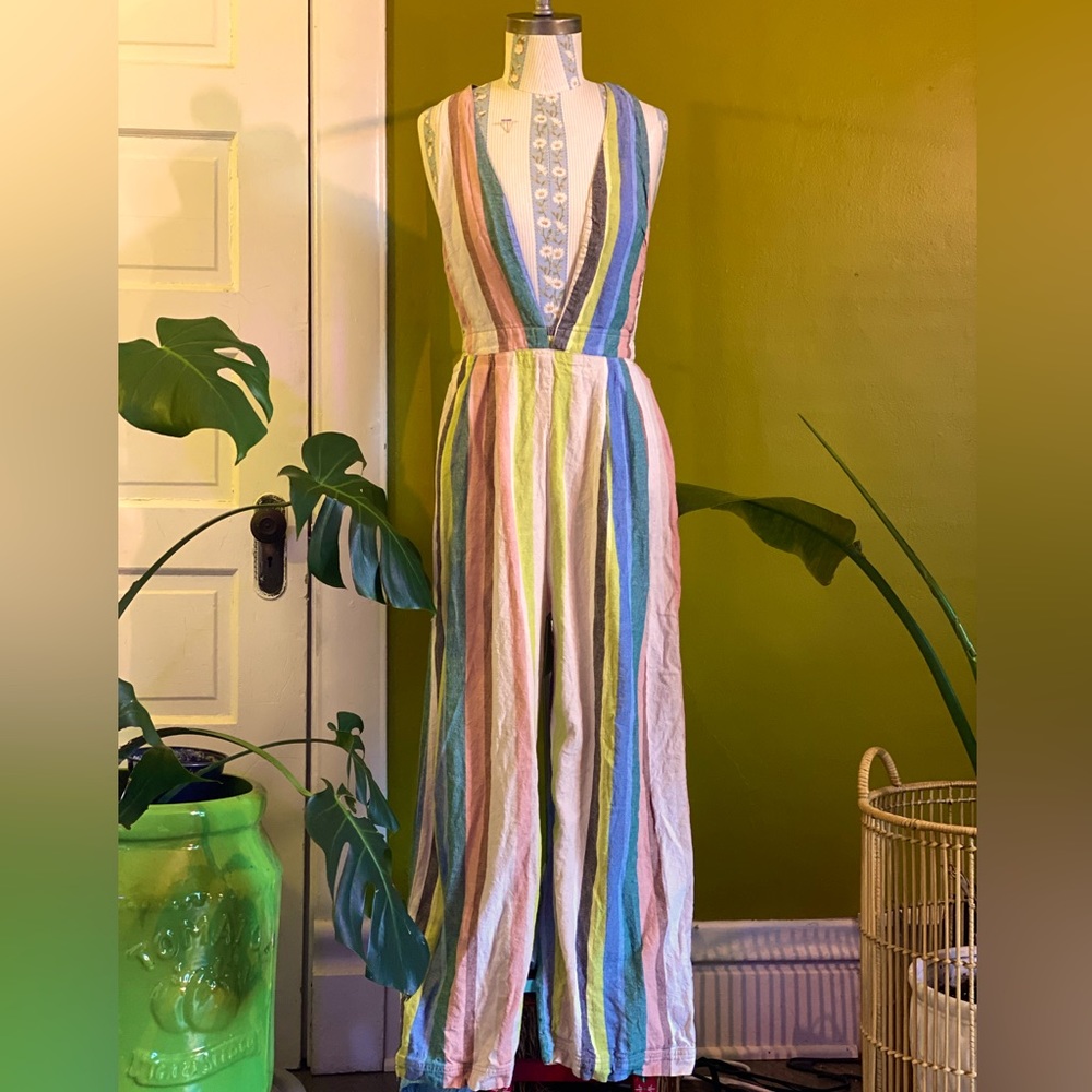 Free People multicolored striped jumpsuit size 2